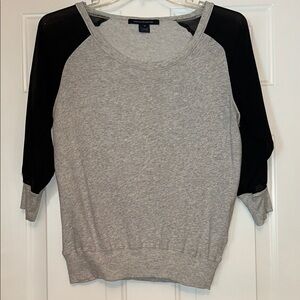 French Connection Women's Sweater MED Gray/Black Sheer 3/4 Raglan Sleeves